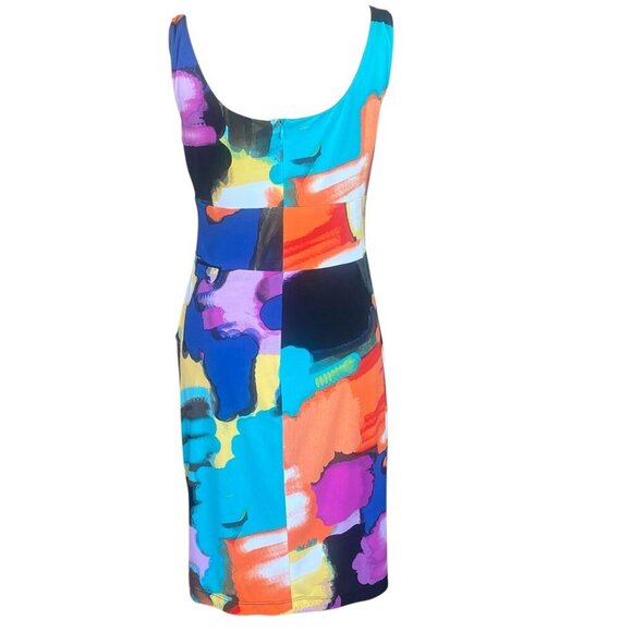 Bisou Bisou Sleeveless Sheath Pocket Dress Abstract Watercolor Print Sz 12 #131S - Picture 4 of 8